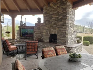 Beautiful BBQ Grill, pavers, patio and fireplace.