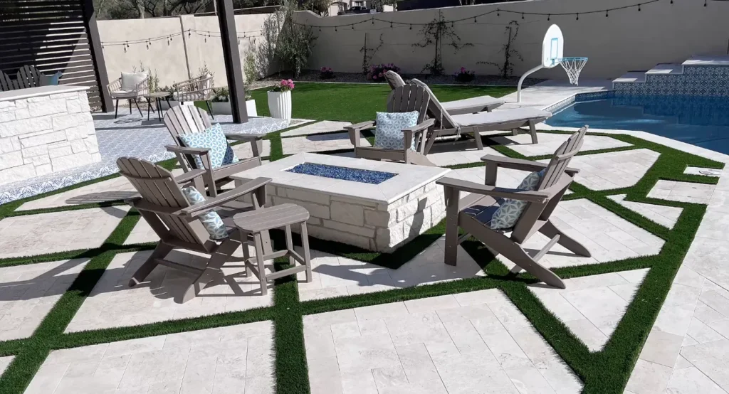 Firepit with pool in beautiful backyard patio