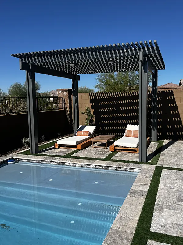 Pergola, lounge area, and pool