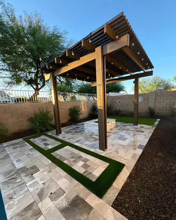 Before photo of outdoor lighting work on pergola