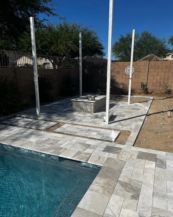 Pergola installation in backyard
