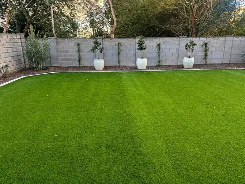 Backyard installation of artificial turf by Colorworks Landscaping