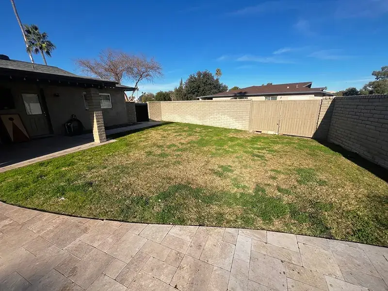 Before photo of backyard installation of artificial turf by Colorworks Landscaping